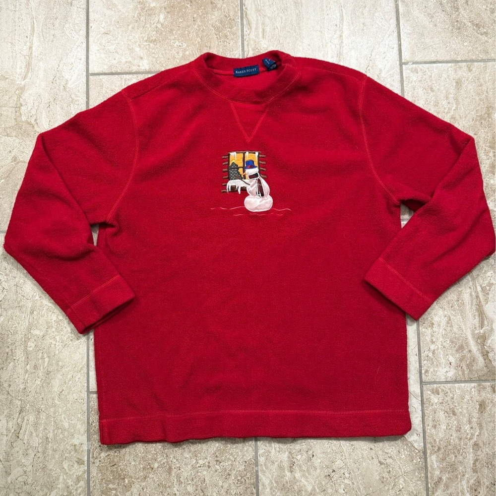 Karen Scott Red Fleece Snowman Christmas Sweatshirt Womens Large Pullover